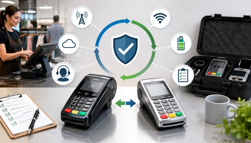 Backup payment terminals with failover connectivity and readiness icons