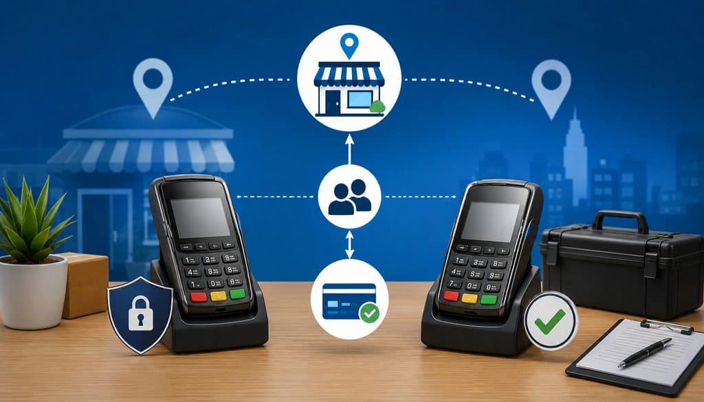 Backup payment terminal configured for the same merchant account and location profile